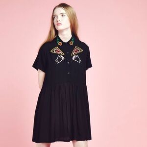 Lazy Oaf Pizza Hands Embroidered Dress Size ML